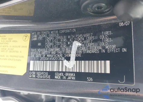 2008 Toyota Highlander from USA, damaged, VIN JTEDS41A582012618